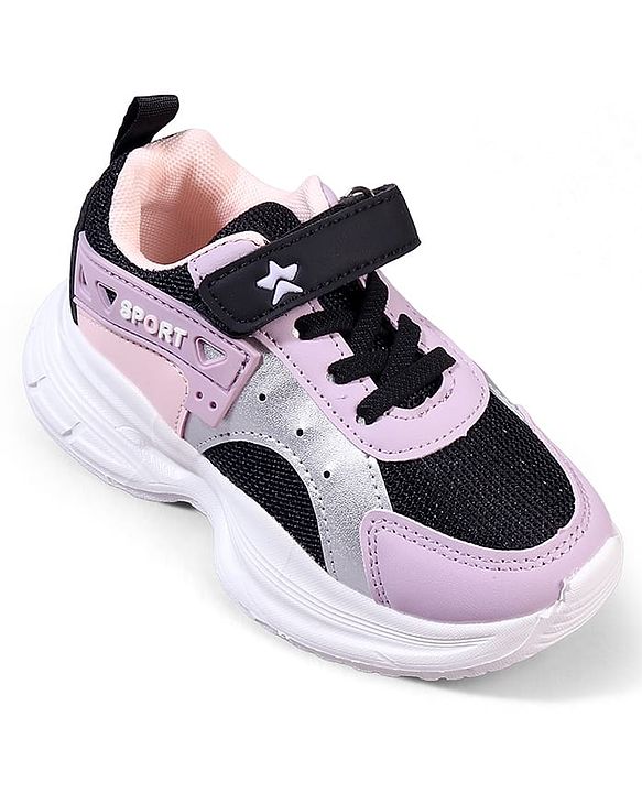 Cute Walk by Babyhug Velcro Closure Glitter Printed Sneaker Shoes - Black