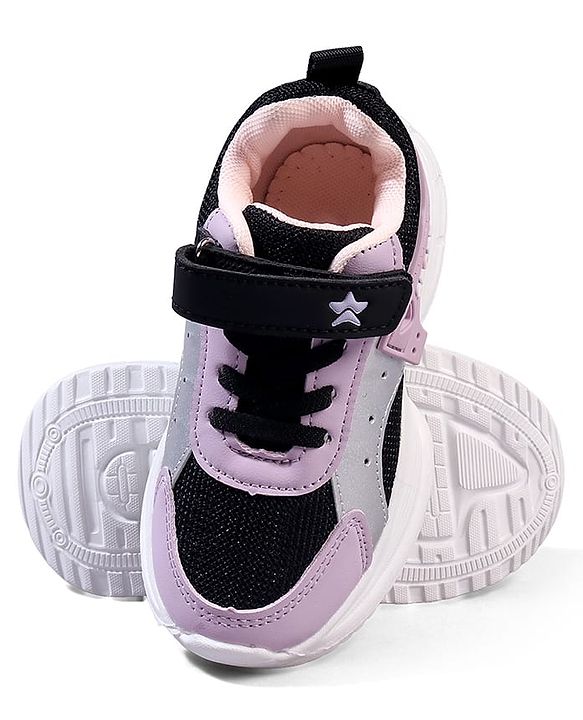 Cute Walk by Babyhug Velcro Closure Glitter Printed Sneaker Shoes - Black