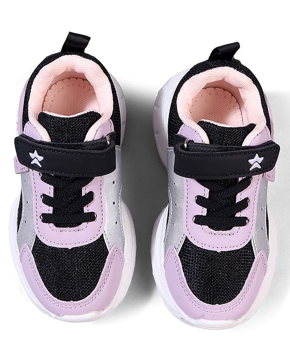 Cute Walk by Babyhug Velcro Closure Glitter Printed Sneaker Shoes - Black