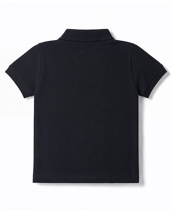 Babyhug 100% Cotton Knit Half Sleeves Solid Polo T-Shirt - Black