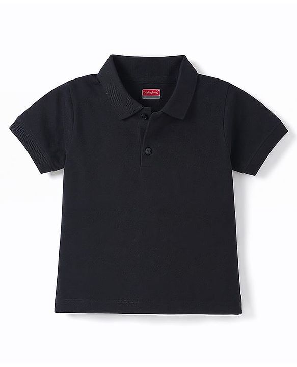 Babyhug 100% Cotton Knit Half Sleeves Solid Polo T-Shirt - Black