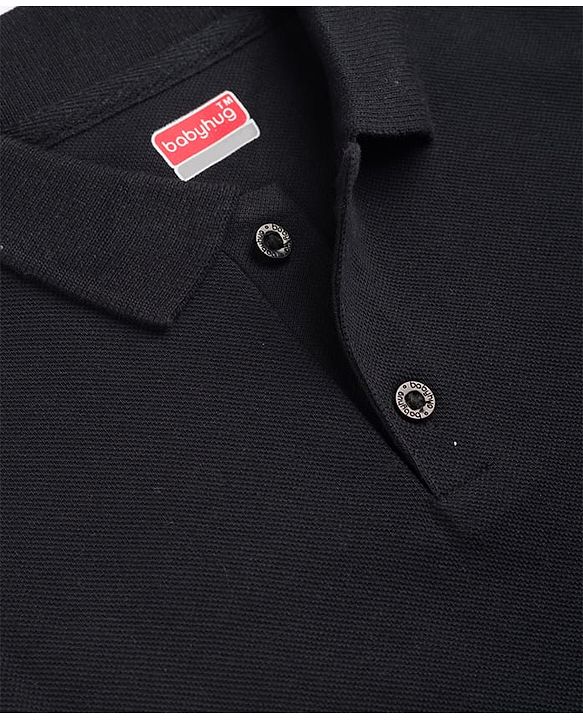 Babyhug 100% Cotton Knit Half Sleeves Solid Polo T-Shirt - Black
