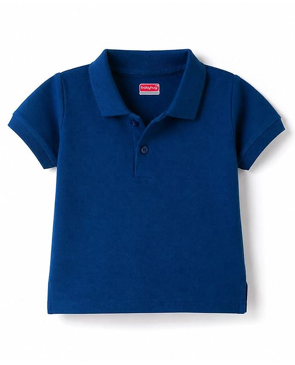 Babyhug 100% Cotton Knit Solid Colored Half Sleeves Polo T-Shirt - Navy Blue