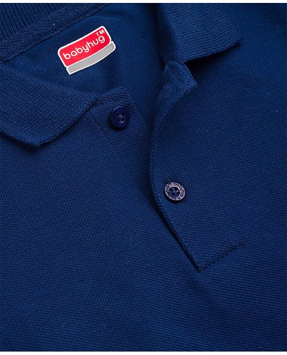 Babyhug 100% Cotton Knit Solid Colored Half Sleeves Polo T-Shirt - Navy Blue