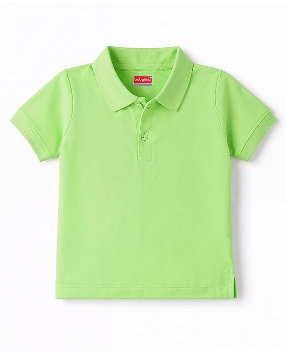Babyhug 100% Cotton Knit Half Sleeves Solid Polo T-Shirt - Light Green