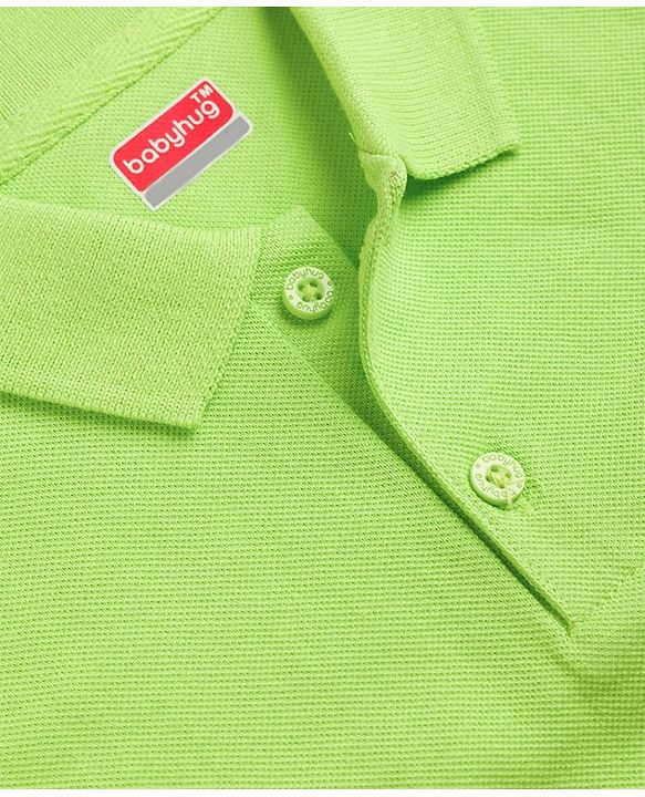 Babyhug 100% Cotton Knit Half Sleeves Solid Polo T-Shirt - Light Green