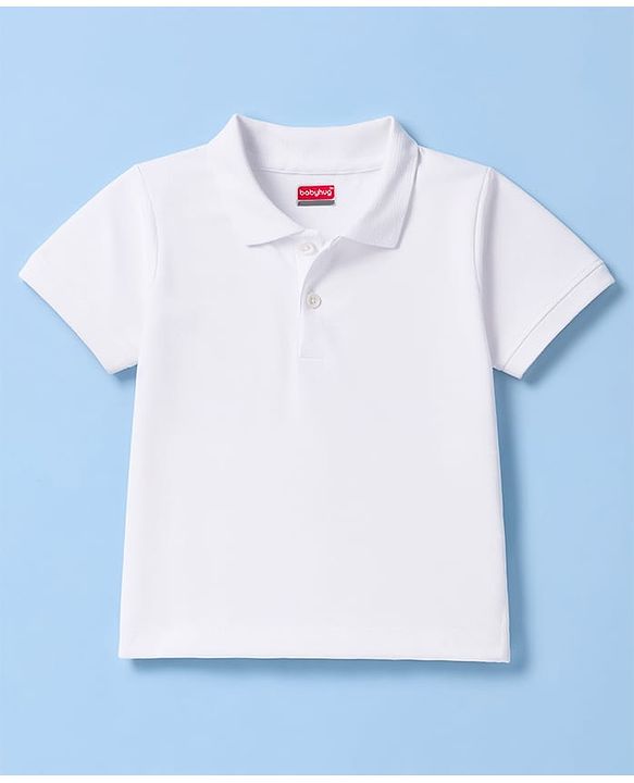 Babyhug 100% Cotton Knit Half Sleeves Solid Polo T-Shirt - White