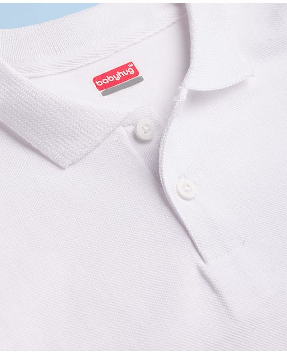 Babyhug 100% Cotton Knit Half Sleeves Solid Polo T-Shirt - White