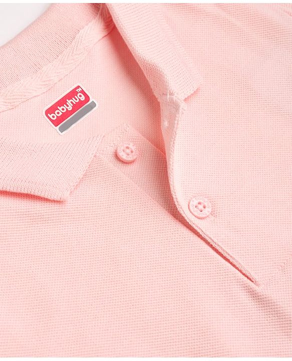 Babyhug 100% Cotton Knit Half Sleeves Solid Polo T-Shirt - Pink