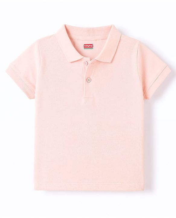 Babyhug 100% Cotton Knit Half Sleeves Solid Polo T-Shirt - Pink