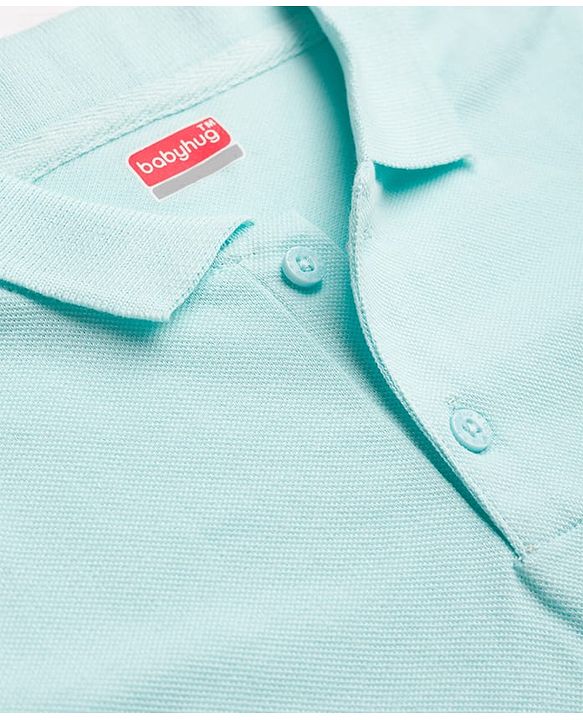 Babyhug 100% Cotton Knit Half Sleeves Solid Polo T-Shirt - Light Blue