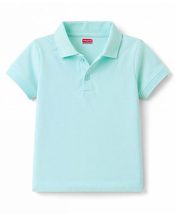 Babyhug 100% Cotton Knit Half Sleeves Solid Polo T-Shirt - Light Blue