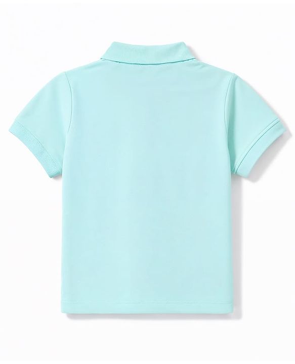 Babyhug 100% Cotton Knit Half Sleeves Solid Polo T-Shirt - Light Blue