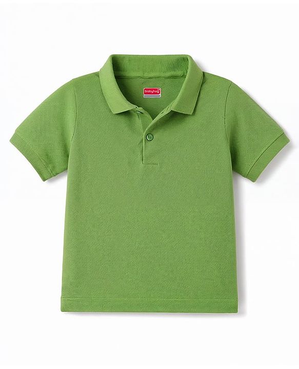 Babyhug 100% Cotton Knit Polo T-Shirt With Half Sleeves - Green