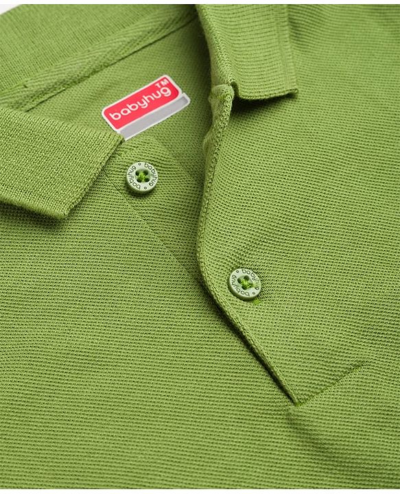 Babyhug 100% Cotton Knit Polo T-Shirt With Half Sleeves - Green