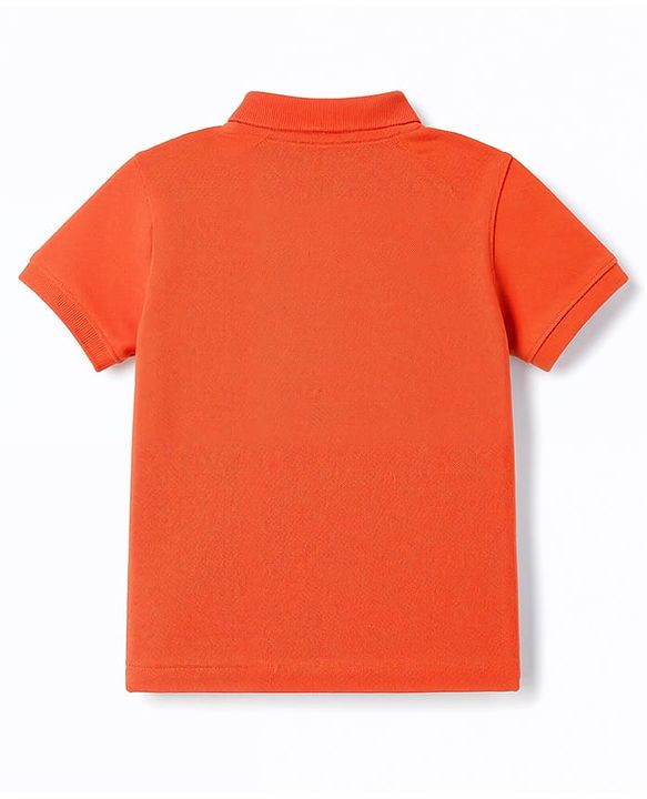 Babyhug 100% Cotton Knit Half Sleeves Solid Polo T-Shirt - Orange