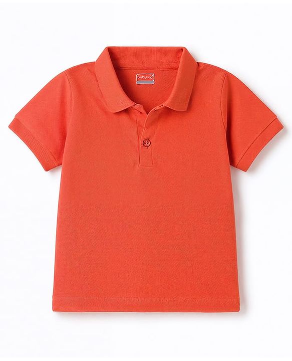 Babyhug 100% Cotton Knit Half Sleeves Solid Polo T-Shirt - Orange