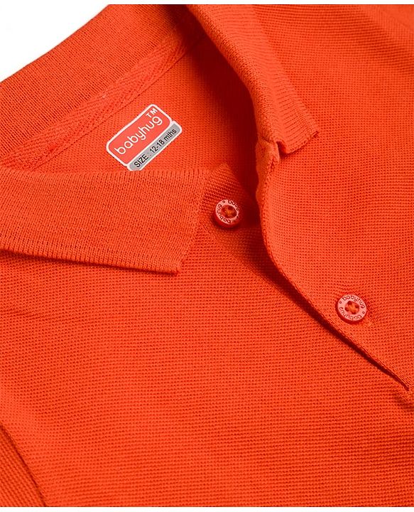 Babyhug 100% Cotton Knit Half Sleeves Solid Polo T-Shirt - Orange