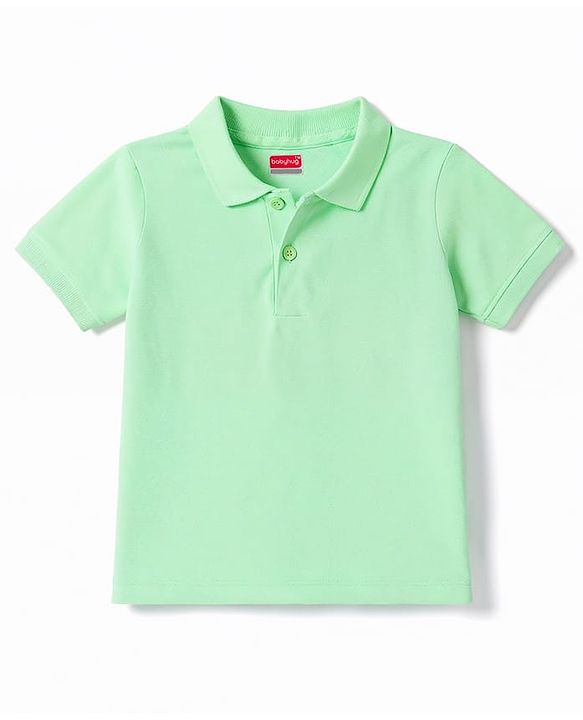 Babyhug 100% Cotton Knit Half Sleeves Solid Polo T-Shirt - Light Green