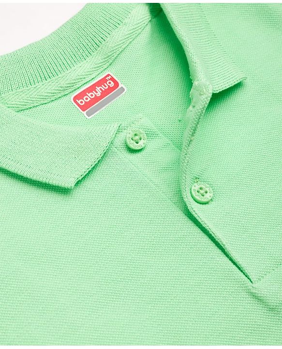 Babyhug 100% Cotton Knit Half Sleeves Solid Polo T-Shirt - Light Green