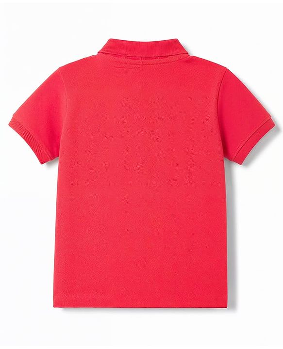 Babyhug 100% Cotton Knit Half Sleeves Solid Polo T-Shirt - Red