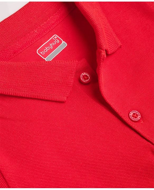 Babyhug 100% Cotton Knit Half Sleeves Solid Polo T-Shirt - Red