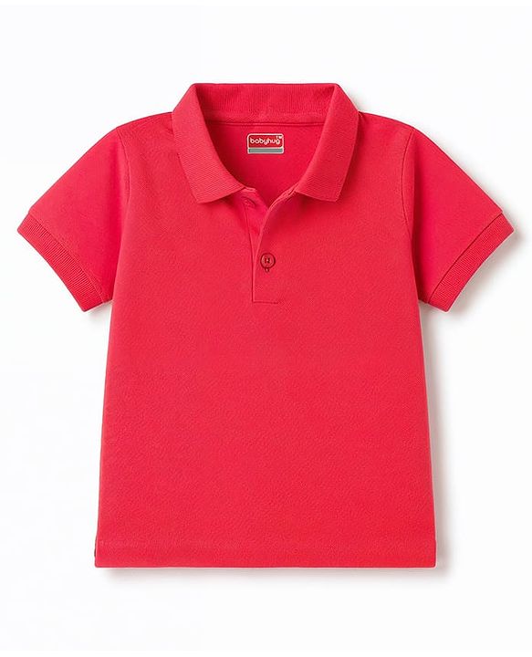 Babyhug 100% Cotton Knit Half Sleeves Solid Polo T-Shirt - Red