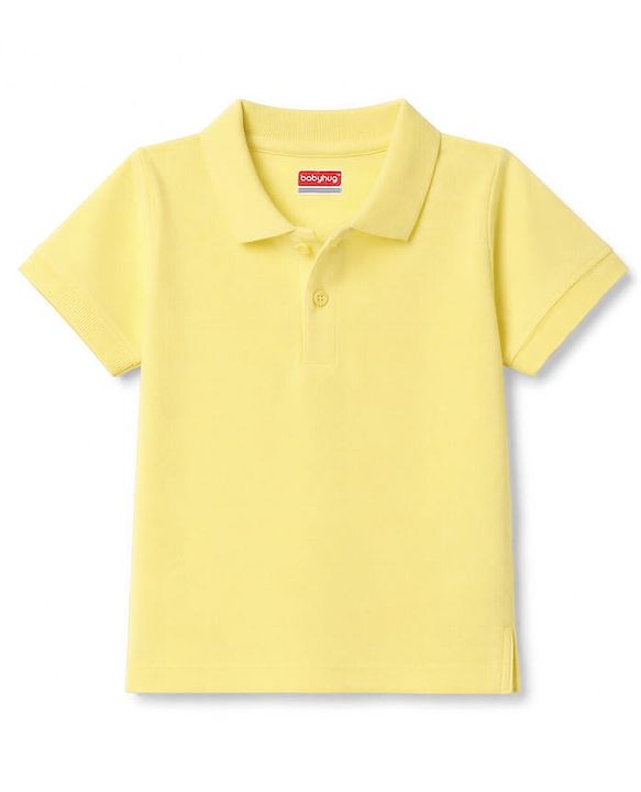 Babyhug 100% Cotton Knit Half Sleeves Solid Polo T-Shirt - Yellow