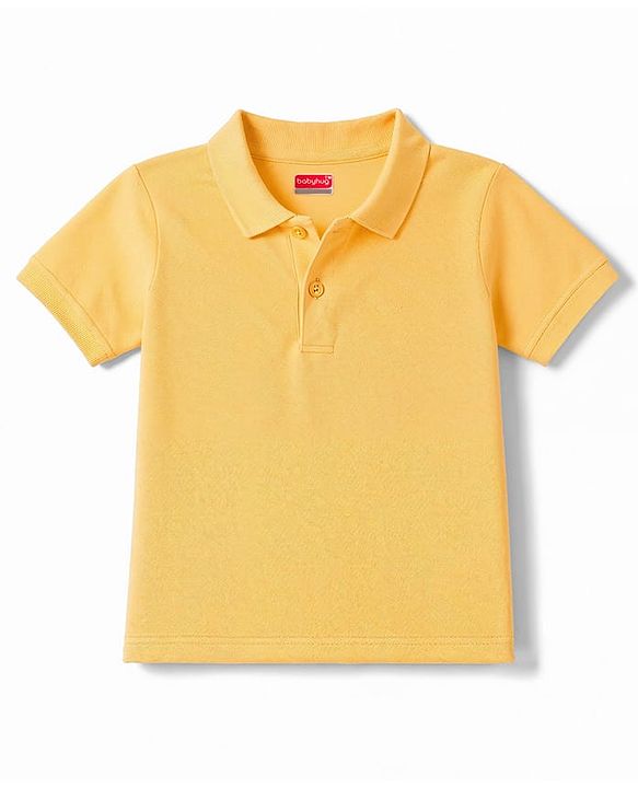 Babyhug 100% Cotton Knit Solid Color Half Sleeves Polo T-Shirt - Yellow
