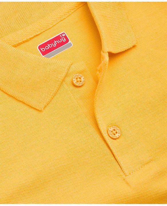 Babyhug 100% Cotton Knit Solid Color Half Sleeves Polo T-Shirt - Yellow