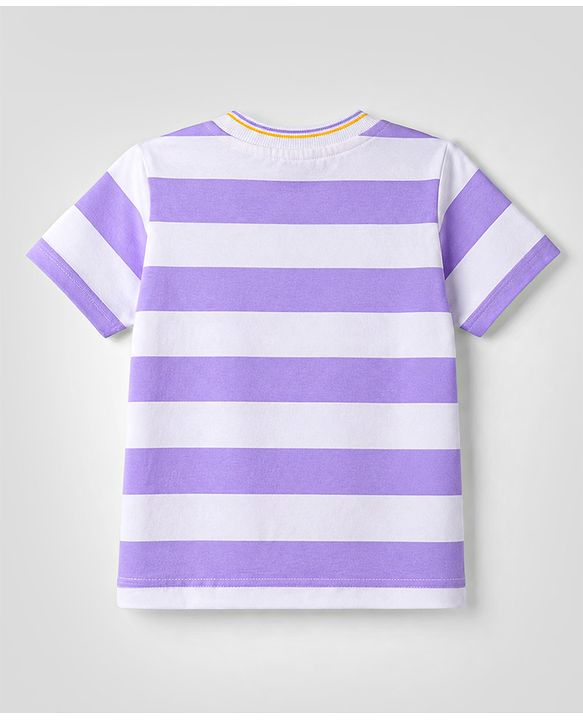 Babyhug Cotton Knit T-Shirts Half Sleeves Striped with Graphics Multi Color 6-9 Months