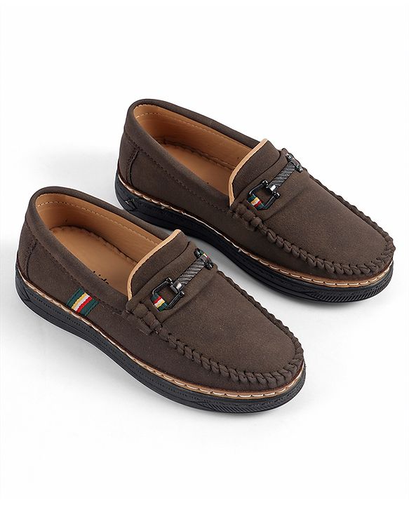 Pine Kids Slip On Formal & Party Wear Loafers With Applique -Dark Brown