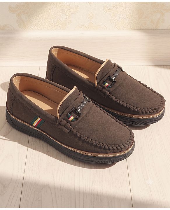 Pine Kids Slip On Formal & Party Wear Loafers With Applique -Dark Brown