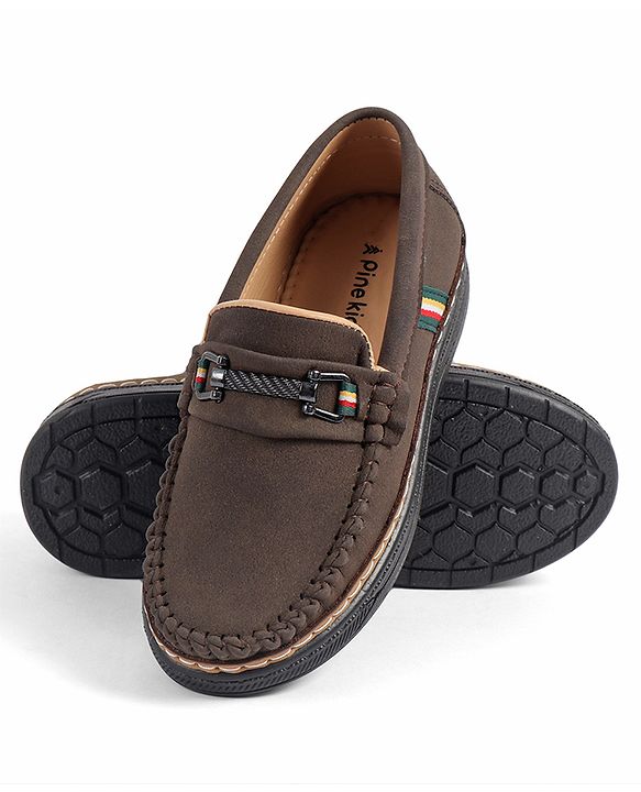 Pine Kids Slip On Formal & Party Wear Loafers With Applique -Dark Brown