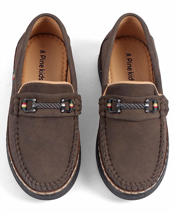 Pine Kids Slip On Formal & Party Wear Loafers With Applique -Dark Brown