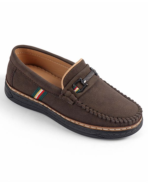 Pine Kids Slip On Formal & Party Wear Loafers With Applique -Dark Brown