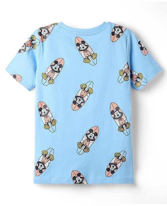 Pine Kids Disney Single Jersey Knit Half sleeves T-shirts & Shorts Night Suit With Mickey Mouse Print - Light Blue