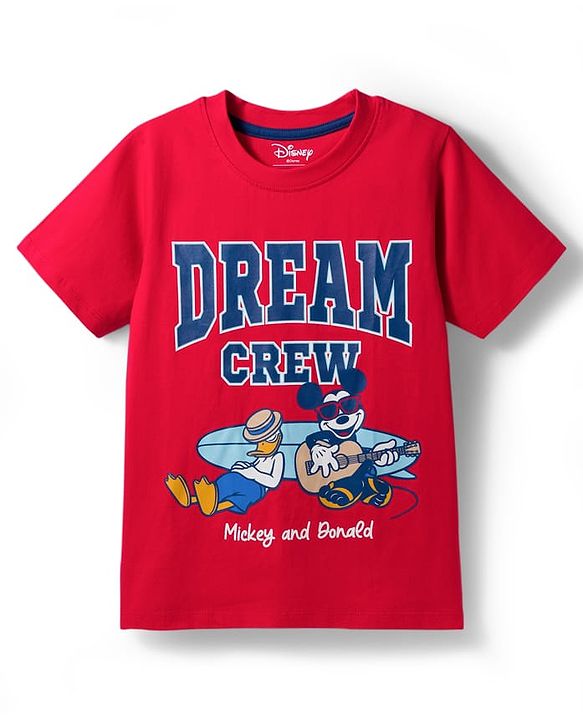 Pine Kids Disney Single Jersey Knit Half Sleeves T-Shirt Pyjama Night Suit With Mickey & Donald Print - Multicolour