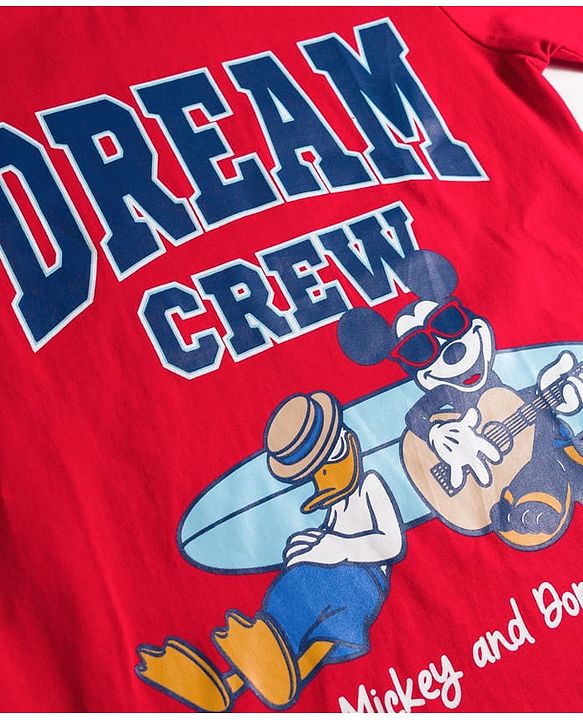 Pine Kids Disney Single Jersey Knit Half Sleeves T-Shirt Pyjama Night Suit With Mickey & Donald Print - Multicolour