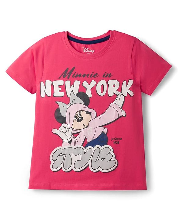 Pine Kids Disney 100% Cotton Knit Half Sleeves T-Shirt & Shorts Night Suit With Minnie Mouse Graphics-Multicolor