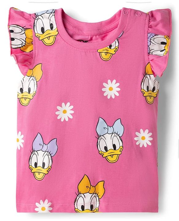 Babyhug Disney Single Jersey Knit Sleeveless T - Shirts with Daisy Duck Minnie Mouse & Floral Print Pack of 2 - Pink & Light  Blue
