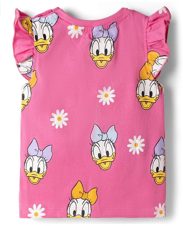 Babyhug Disney Single Jersey Knit Sleeveless T - Shirts with Daisy Duck Minnie Mouse & Floral Print Pack of 2 - Pink & Light  Blue
