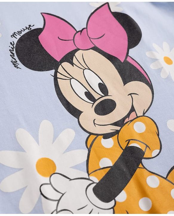 Babyhug Disney Single Jersey Knit Sleeveless T - Shirts with Daisy Duck Minnie Mouse & Floral Print Pack of 2 - Pink & Light  Blue