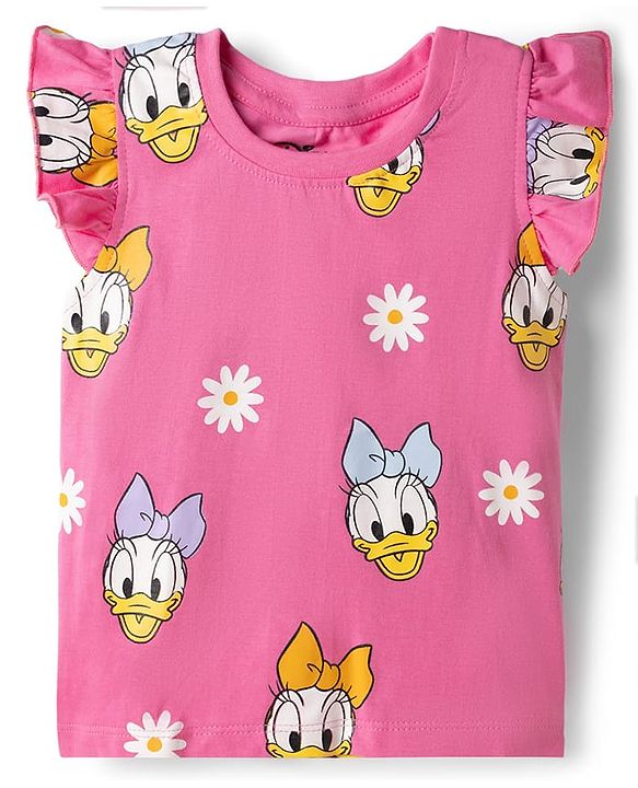 Babyhug Disney Single Jersey Knit Sleeveless T - Shirts with Daisy Duck Minnie Mouse & Floral Print Pack of 2 - Pink & Light  Blue
