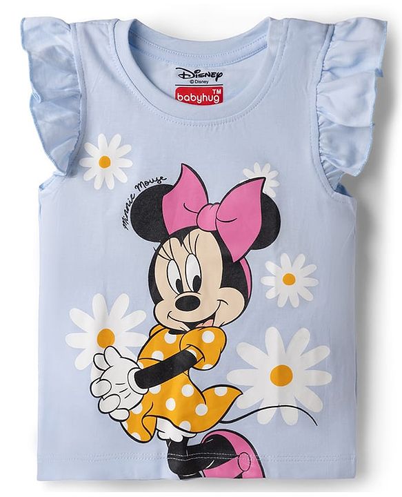 Babyhug Disney Single Jersey Knit Sleeveless T - Shirts with Daisy Duck Minnie Mouse & Floral Print Pack of 2 - Pink & Light  Blue