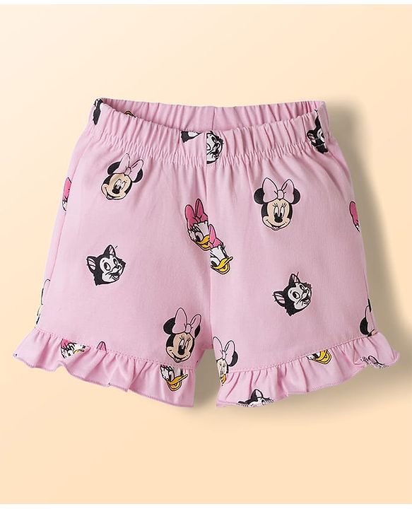Babyhug Disney Single Jersey Knit Half Sleeves T-Shirt & Shorts  Night Suit with Minnie & Friends Graphics - Multicolour