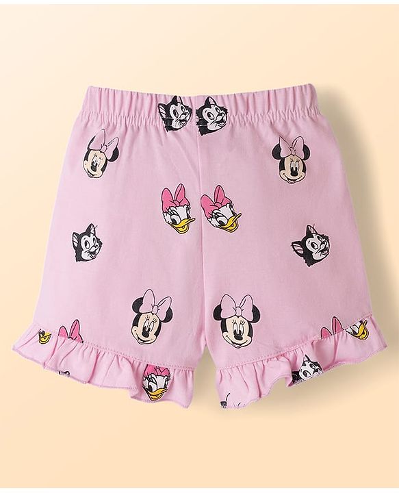 Babyhug Disney Single Jersey Knit Half Sleeves T-Shirt & Shorts  Night Suit with Minnie & Friends Graphics - Multicolour