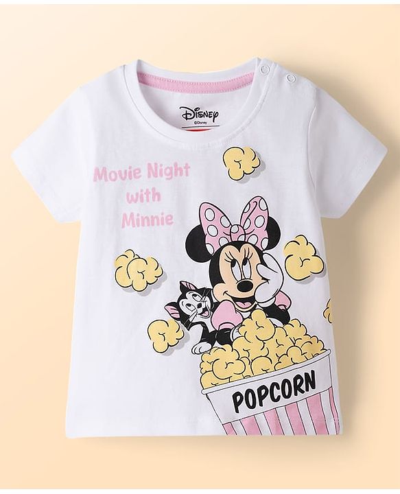 Babyhug Disney Single Jersey Knit Half Sleeves T-Shirt & Shorts Night Suit with Minnie Mouse Graphics - White