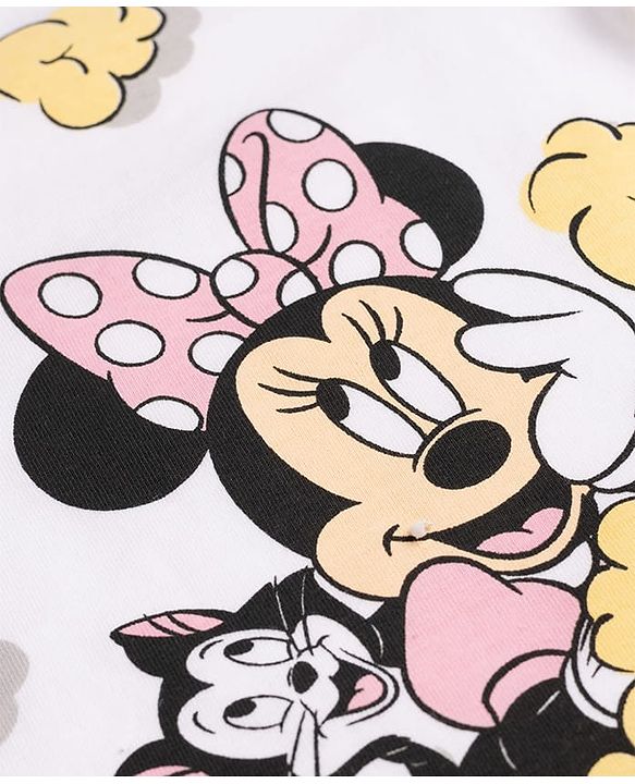 Babyhug Disney Single Jersey Knit Half Sleeves T-Shirt & Shorts Night Suit with Minnie Mouse Graphics - White