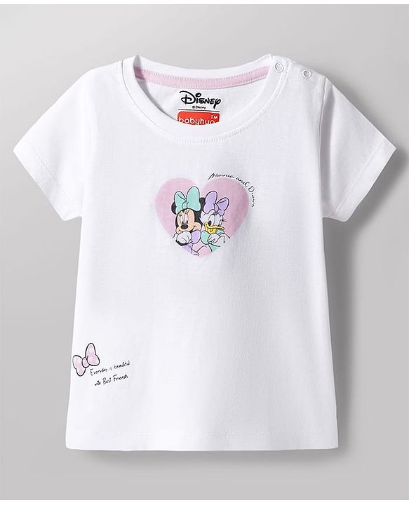 Babyhug Disney Single Jersey Knit Half Sleeves T-Shirt & Shorts Night Suit With Minnie Mouse & Friends Graphics - White
